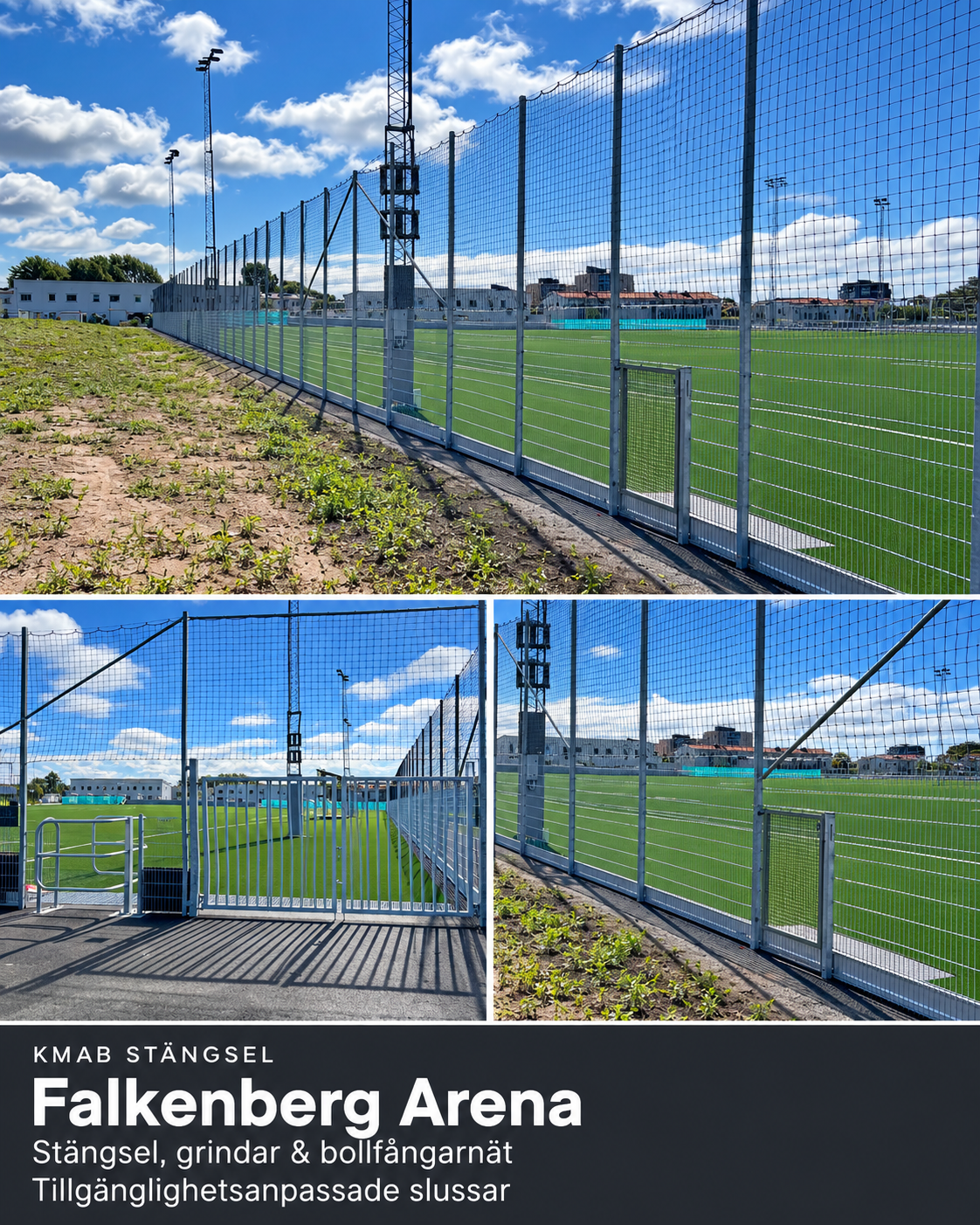 Falkenberg Arena – Stängsel och bollfångarnät vid arenan.